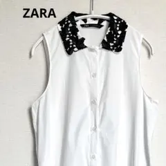 ZARA ザラ　ノースリーブ ロング シャツ ワンピース　刺繍 レース ビーズ