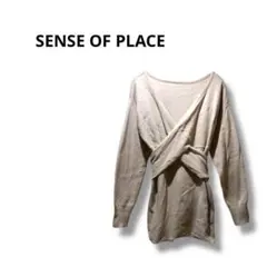 【センスオブプレイス】新品　長袖　カットソー　リボン　ベージュ　F