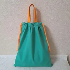ハンドメイド　体操着袋　体操服袋　給食着袋　巾着袋　エメラルドグリーン