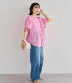綿麻混フレンチスリーブスキッパーシャツのサムネイル