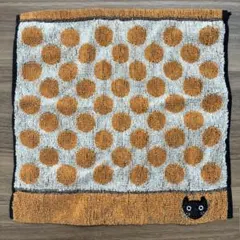 マツノアツコドット柄 猫の刺繍入り タオルハンカチ