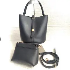 美品　2way　バケツ型ショルダーバッグ　トート　ブラック　卒入学式　ポーチ