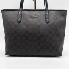 A348【美品】COACH トートバッグ PVC シグネチャー 大容量 焦茶色