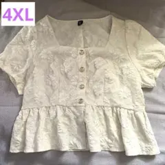 SHEIN 4XL フラワー型押し ペプラムブラウス 白 大きいサイズ