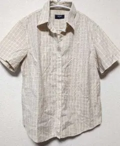 UNIQLO ユニクロ Ｌ 半袖チェック シャツ 美品 ベージュ グリーン 黒