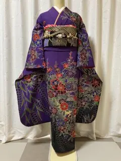 お値下げ京都きもの友禅誂え パープルグレー 辻が花 絞り振袖 フル