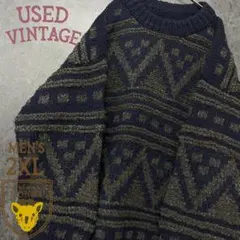 US古着【ヴィンテージ  ウール エクアドルニット/セーター】総柄 メンズ2XL