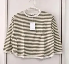 PAIR MANON カーキボーダーワッフル長袖Tシャツ 110cm ペアマノンのサムネイル