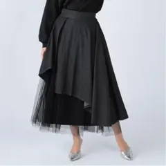 【新品タグ付】デニム　チュールスカート　アシンメトリー　ロングスカート　黒