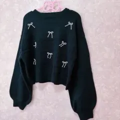 パールリボン付き❤️ショート丈ニット