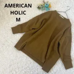 アメリカンホリック　ブークレ前振りニットチュニック　クルーネック　マスタード　M