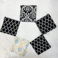コースター 5枚組 モロッカン ダマスク 黒 ブラック 水色 C125