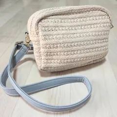 ショルダーバック ポーチ ベージュ 編み込みデザイン ナチュラル