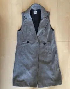 ZARA ロングジレ　ベスト　グレー　xs 美品　ザラ　レディース