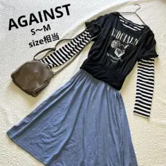 【重ね着風】グラフィックTシャツ ボーダーワンピース 黒水色 S〜M カジュアル