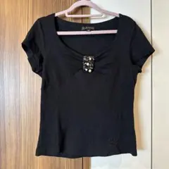 CLATHAS ブラック カットソー　ビジュ付きのサムネイル