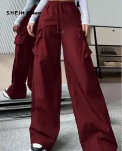 SHEIN バーガンディ ハイウエスト ワイドレッグパンツのサムネイル
