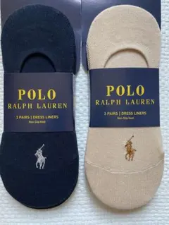 POLO ポロラルフローレン レディースフットカバー 靴下紺３足、ベージュ３足