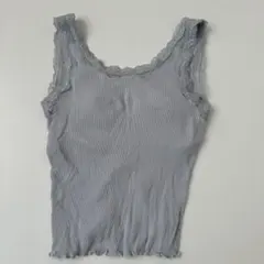 gelatopiqueブルーグレー リブ編み レース付き タンクトップ