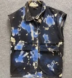 ブリーチ加工　リメイク　デニムベスト　ハンドメイド　ペイント　オリジナル