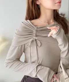 classicalelf オフショルリボンカットソー ベージュ　L トップス