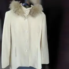Le souk ファー付き ウールコート アイボリー 36