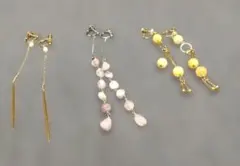 イヤリング3ペアセット ゴールド・パープル・イエロー