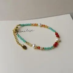 132 淡水パール×赤メノウ ブレスレット サージカルステンレス アレルギー対応