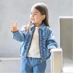 プティマイン　デニムフリルジャケット　サックス　80センチ 新品