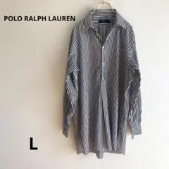 ポロラルフローレン ストライプシャツワンピ チュニック 長丈 L コットン100