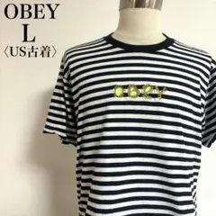OBEY オベイ ボーダーTシャツ 刺繍ロゴ L コットン100% US古着のサムネイル