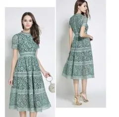 ナイトドレス パーティードレス レース 刺繍 キャバドレス グリーン　M