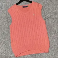 現行タグ ポロラルフローレン ケーブルニット ベスト ポニー刺繍 Vネック M