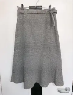 千鳥格子柄 ベルト付き マーメイドスカート　セミロング