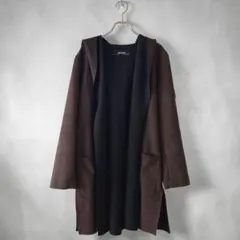 ZARA BASIC フード付き ガウンカーディガン(M)フェイクスエード