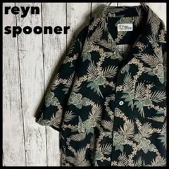 reyn spooner アロハシャツ 総柄 黒 オープンカラー レーヨン混a2のサムネイル