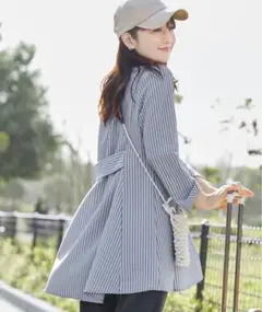 小倉優子さん着用　バックフレアチュニック ストライプ シャツワンピース