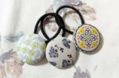 花柄と幾何学模様のヘアゴム3個セット