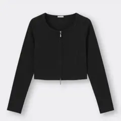 GU リブダブルジップカーディガン長袖 350187 ブラック Sサイズ