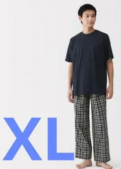 二重ガーゼ　紳士　無印良品　MUJI ネイビー　チェック ルームウェア L　天竺