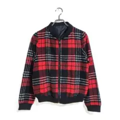 ブルゾン ジャケット M相当 レッド チェック柄 カジュアル 羽織り 秋冬