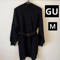 GU ハイネックロングセーター　ニットワンピース　ベルト付き　黒　Ｍ