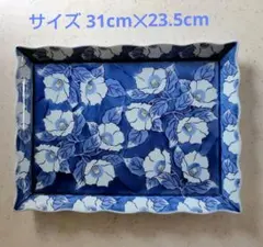 有田焼　山茶花柄　波形縁取り　長方皿 (大) 　プレート皿