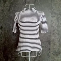 ✨UNIQLO✨ユニクロ♡ボーダー柄コットンリブニットTシャツ♡黒・白(S)