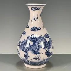 陶磁 置物 青花竜紋玉壺春瓶 現代工芸品 美術品 装飾品 景徳鎮 - メルカリ