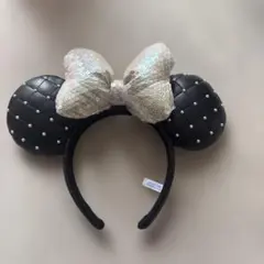 ディズニー ミニー カチューシャ パール 白黒