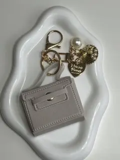 バッグチャーム ミニバッグ パール ラインストーン シェル グレー