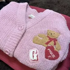 ジェラートピケ　ピンク テディベア刺繍 ルームウェア　カーディガン