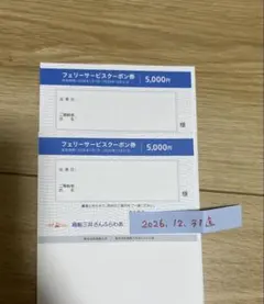 商船三井さんふらわあ フェリーサービスクーポン券 5000円分×2枚のサムネイル