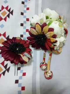 着物用　成人式　卒業式　和風髪飾り　2点セット　紅色